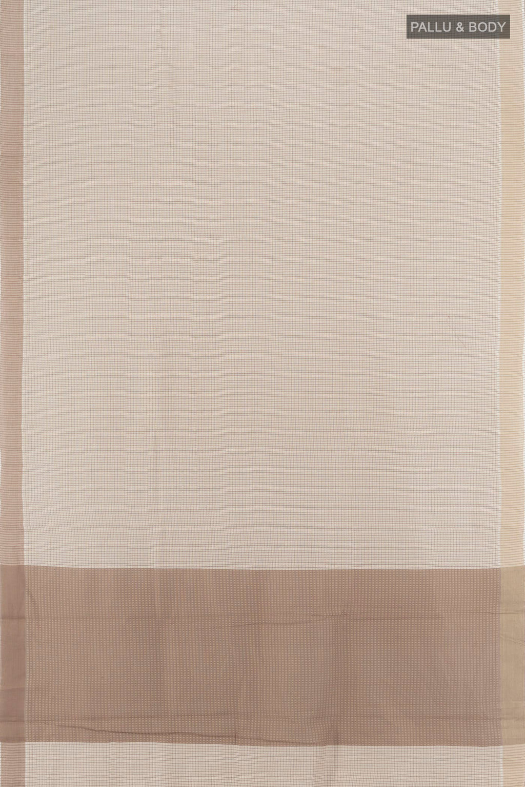 Flat view of Off White Tussar Silk Saree with Checked design on the body and Zari Border. 
