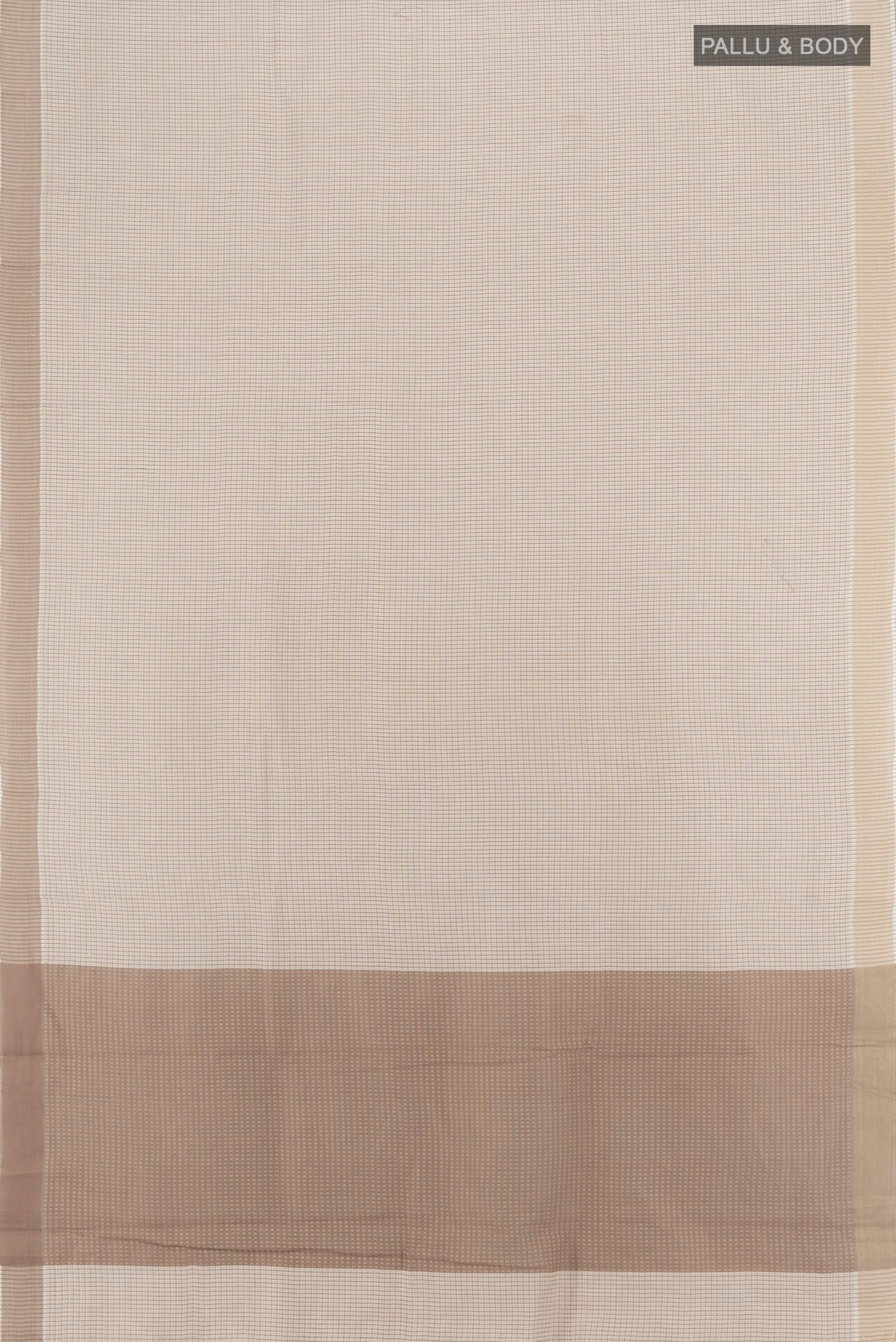 Flat view of Off White Tussar Silk Saree with Checked design on the body and Zari Border. 