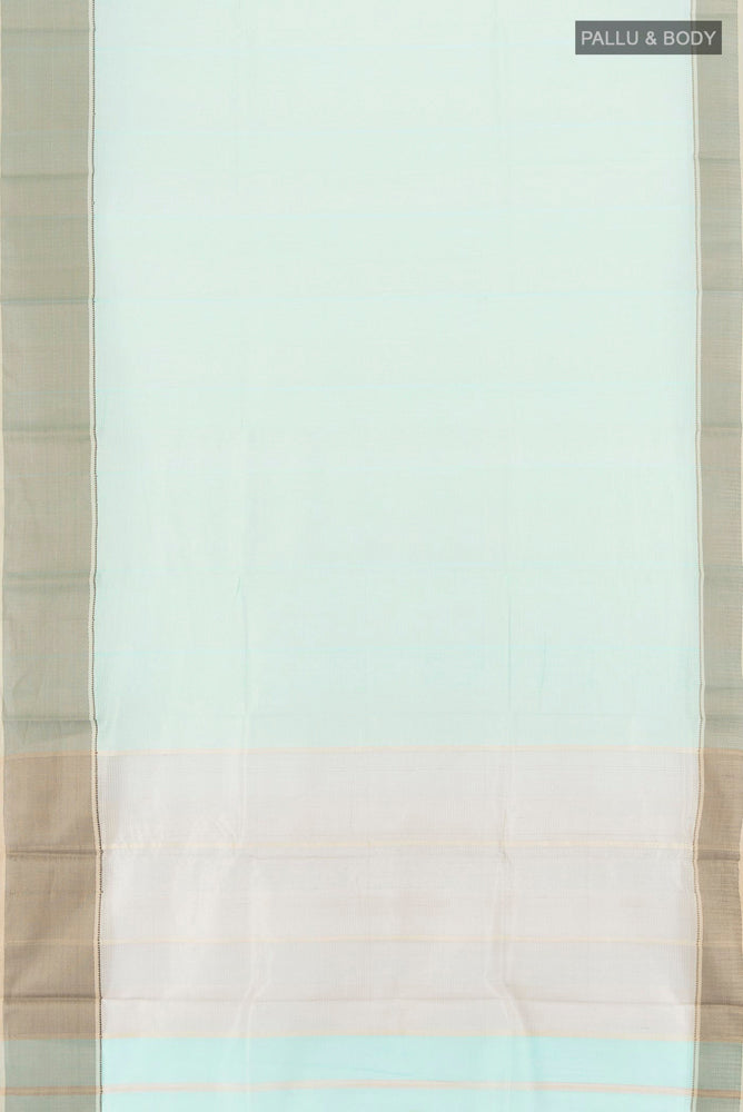 Flat view of Light Green Maheshwari Silk Cotton Saree with Plain Body and Silk Border. 