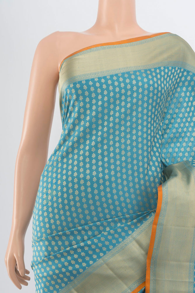 Border image of Light Blue Kanchipuram Silk Saree with Zari Butta on the body and Silk Border. 