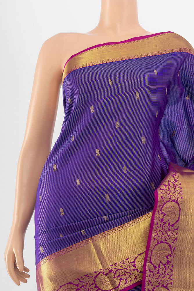 Border image of Violet Kanchipuram Silk Saree with Zari Butta on the body and Silk Border. 
