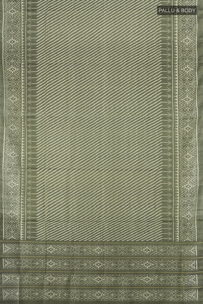 Flat view of Pure Silk Pure Zari Light Green Rajkot Patola Saree with Zari Butta on the body and Silk Border. 
