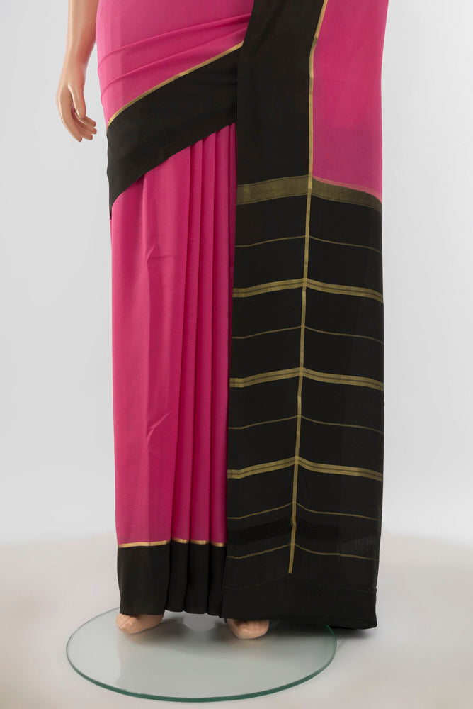 Pleats and pallu of Pure Silk Pure Zari Bronze Mysore Crepe Saree with Zari Butta on the body and Silk Border. 