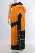Pure Silk Pure Zari Yellow Mysore Crepe Saree with Plain Body and Plain Border.  displayed on a mannequin