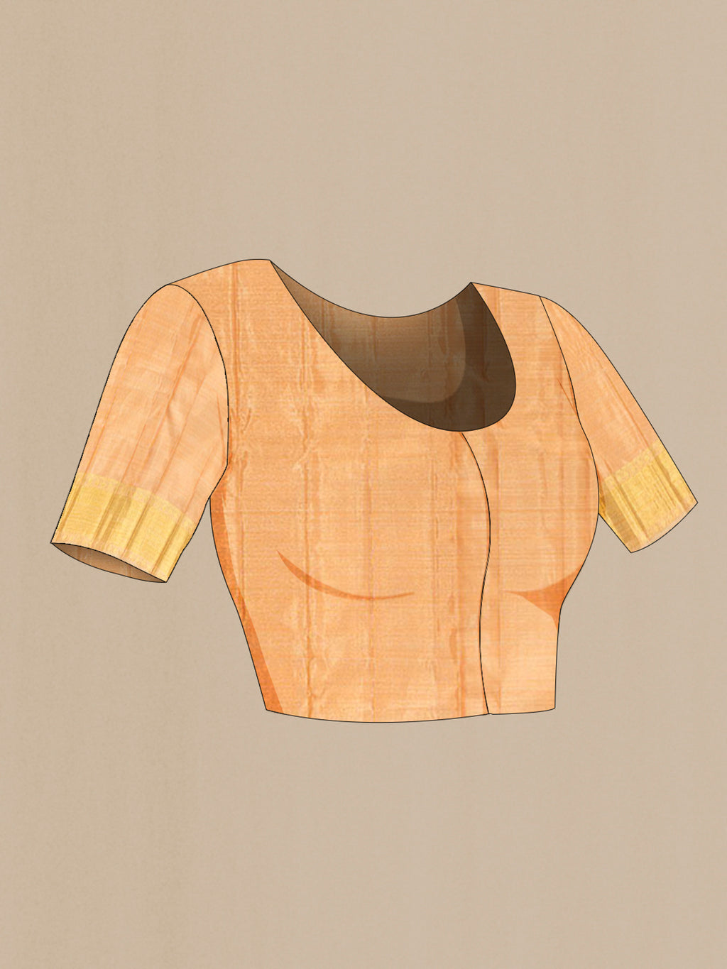 Close up image of the blouse of Pure Silk Pure Zari Sandal Kanjivaram Tissue Saree with Zari Brocade on the body and Zari Border. 