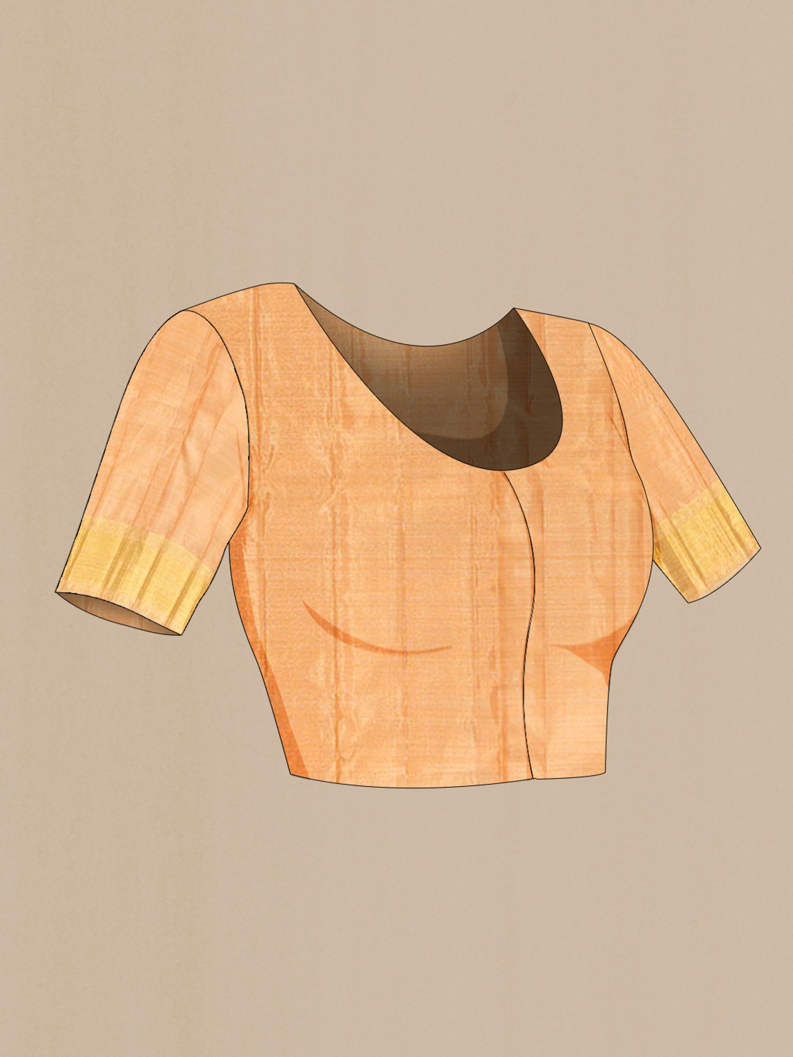 Close up image of the blouse of Pure Silk Pure Zari Sandal Kanjivaram Tissue Saree with Zari Brocade on the body and Zari Border. 