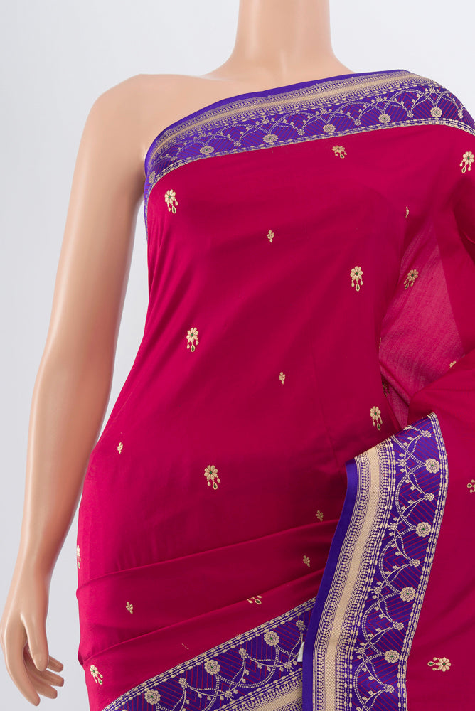 Border image of Maroon Banarasi Katan Silk Saree with Zari Butta on the body and Silk Border. 