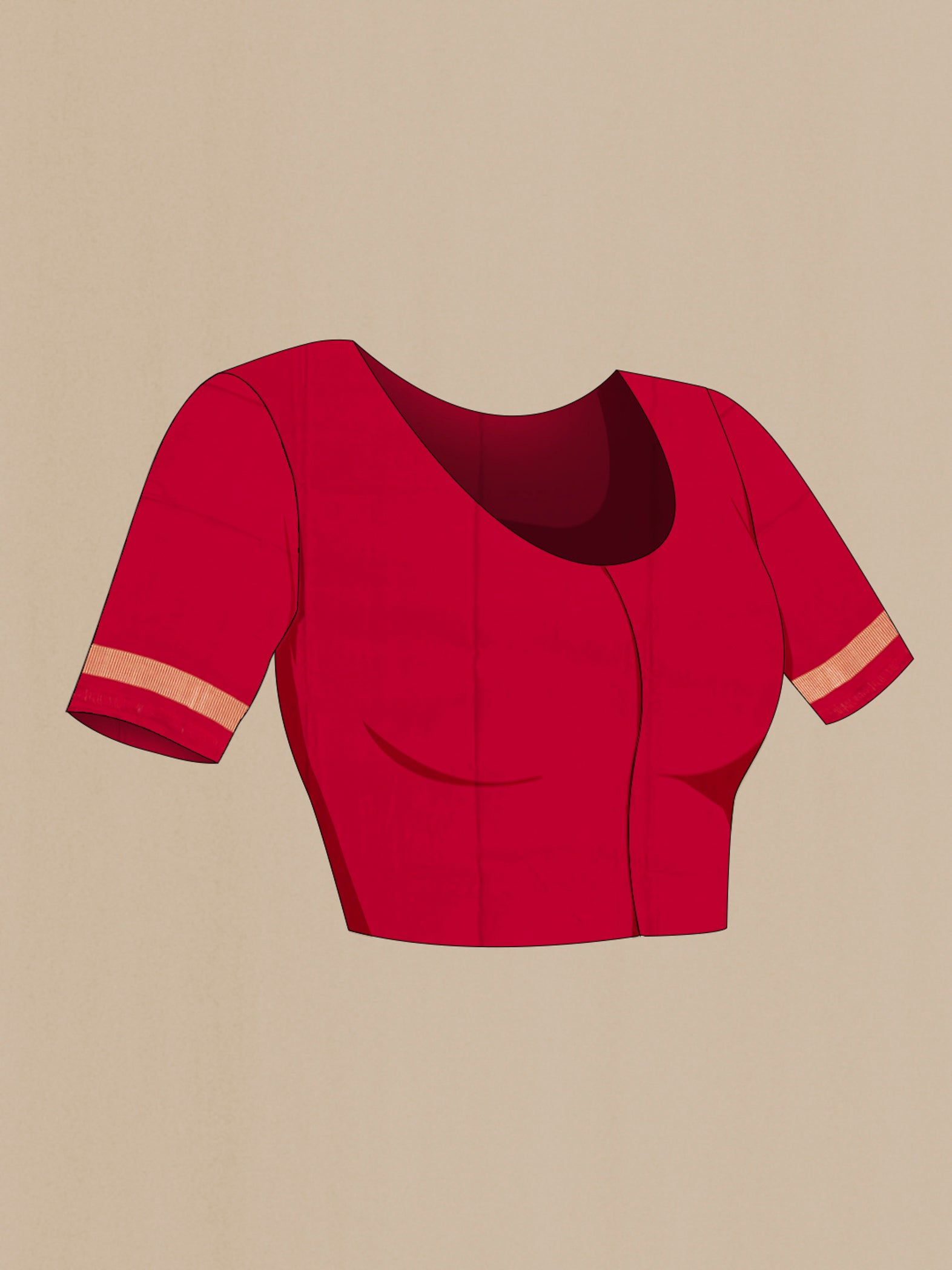 Close up image of the blouse of Red Banarasi Silk Saree with Zari Butta on the body and Zari Border. 