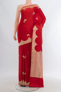 Red Banarasi Silk Saree with Zari Butta on the body and Zari Border.  displayed on a mannequin