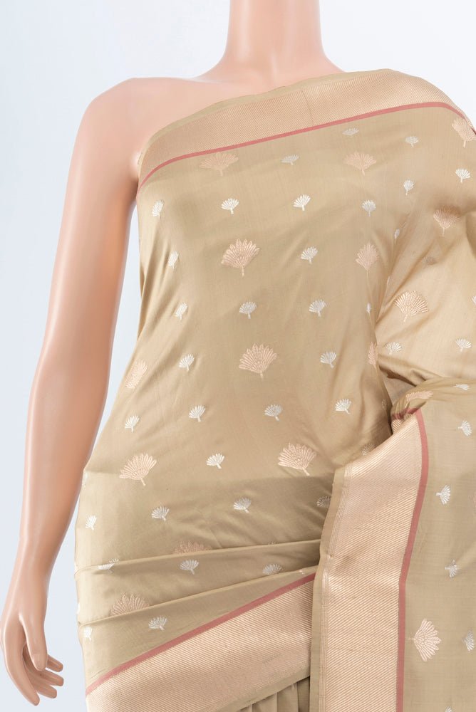 Border image of Beige Banarasi Katan Silk Saree with Zari Butta on the body and Silk Border. 