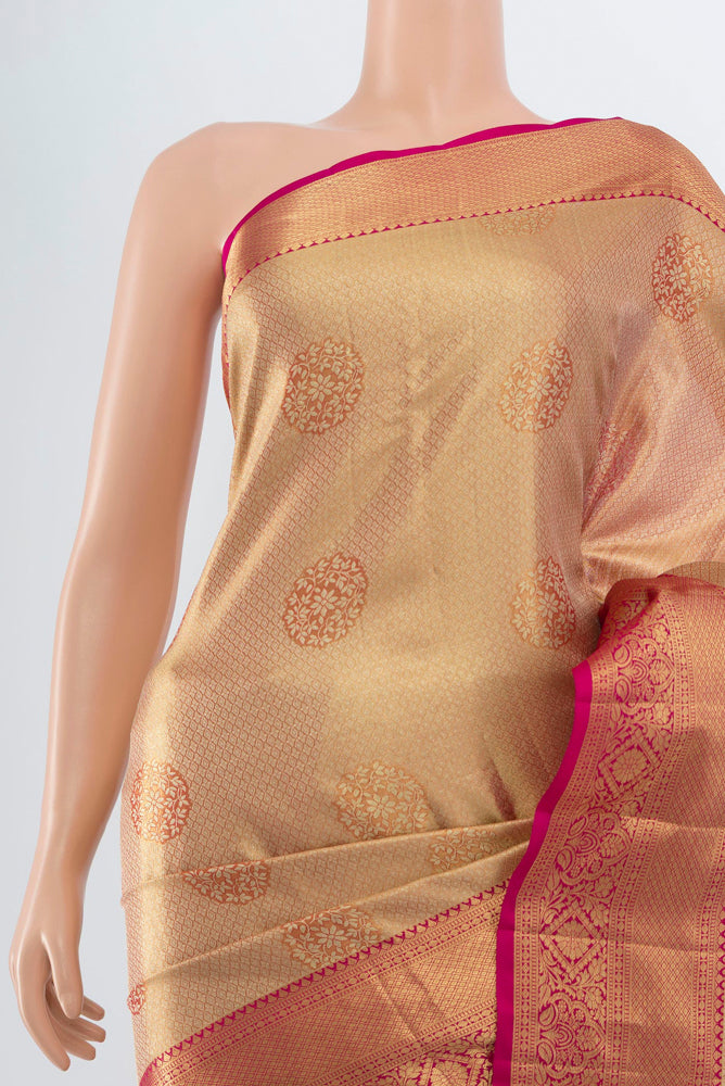 Border image of Pure Silk Pure Zari Golden Kanjivaram Saree with Zari Butta on the body and Silk Border. 