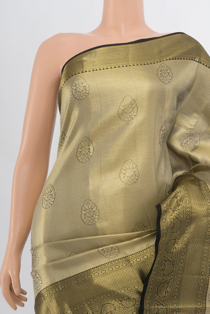 Border image of Golden Kanjivaram Silk Saree with Zari Butta on the body and Silk Border. 