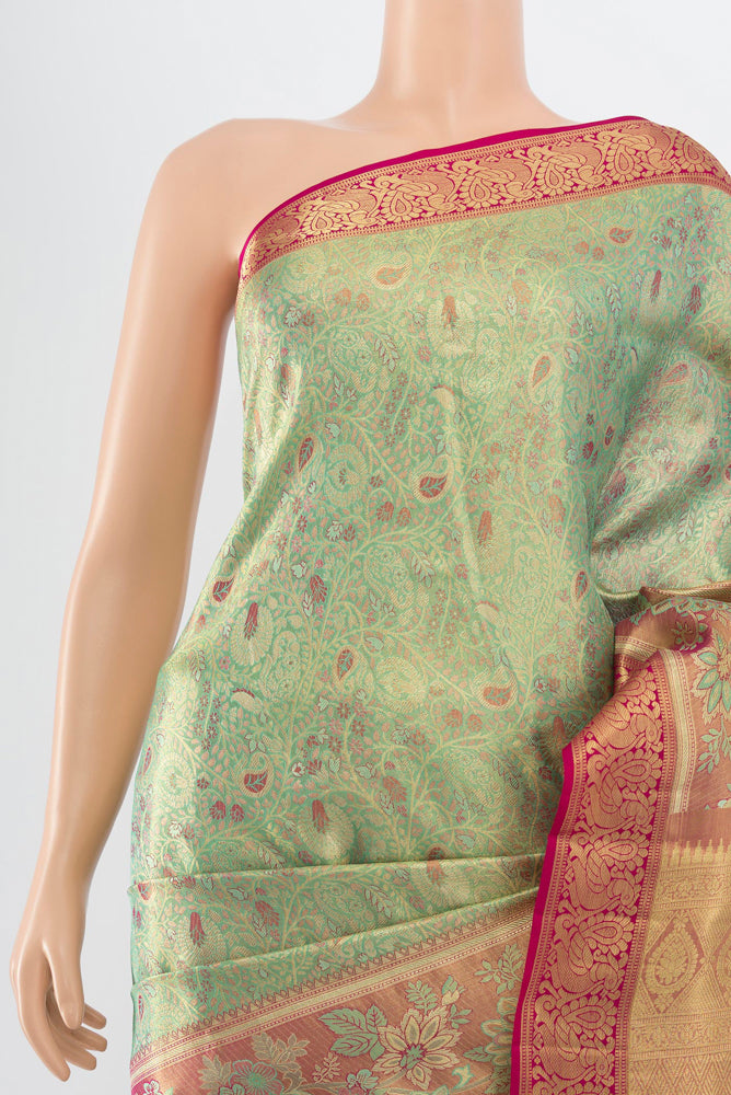Border image of Pure Silk Pure Zari Pista Green Kanchipuram Saree with Zari Butta on the body and Silk Border. 