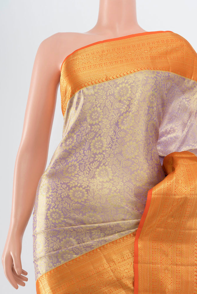 Border image of Pure Silk Pure Zari Lavender Kanchipuram Saree with Zari Butta on the body and Silk Border. 