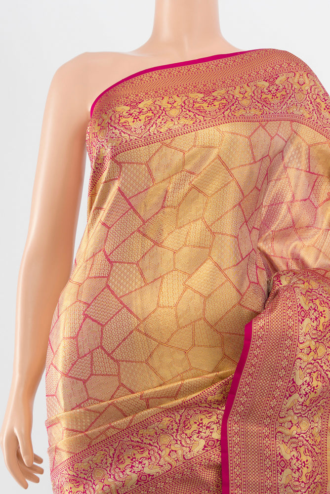 Border image of Golden Peach Kanchipuram Silk Saree with Zari Brocade on the body and Silk Border. 