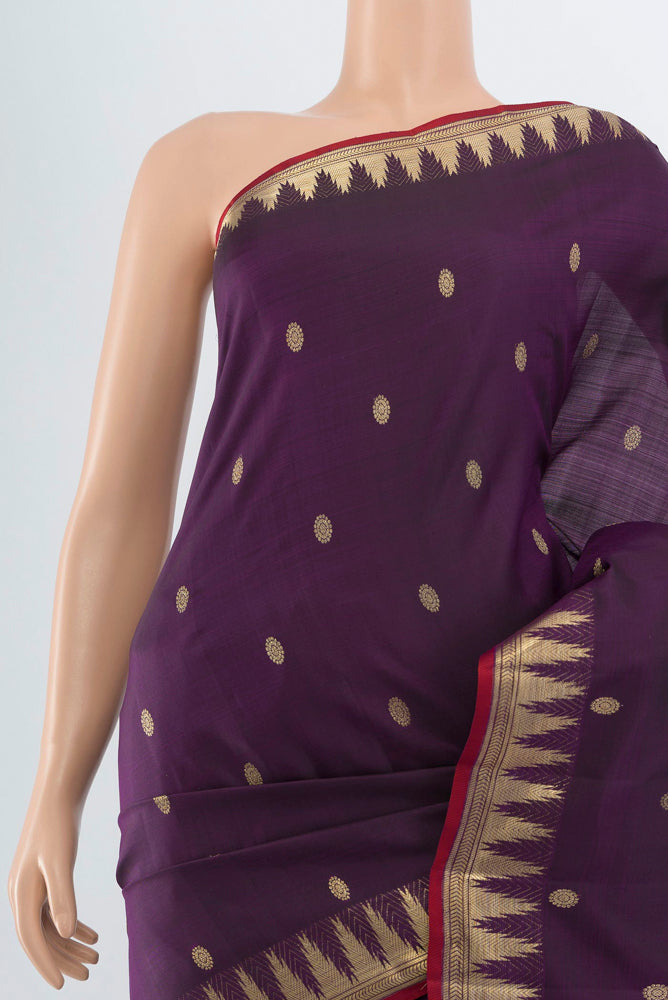 Border image of Pure Silk Pure Zari Violet Kanjivaram Saree with Zari Butta on the body and Silk Border. 