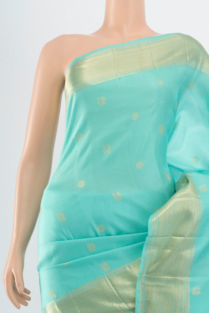 Border image of Pure Silk Pure Zari Sky Blue Kanjivaram Saree with Zari Butta on the body and Silk Border. 