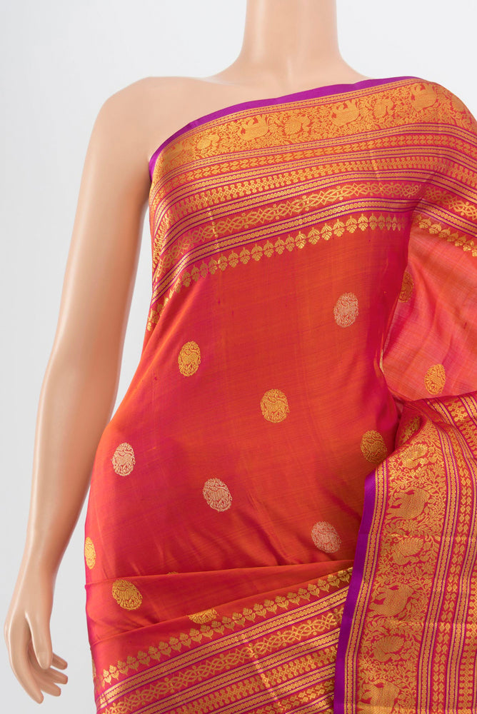 Border image of Pure Silk Pure Zari Peach Kanjivaram Saree with Zari Butta on the body and Silk Border. 