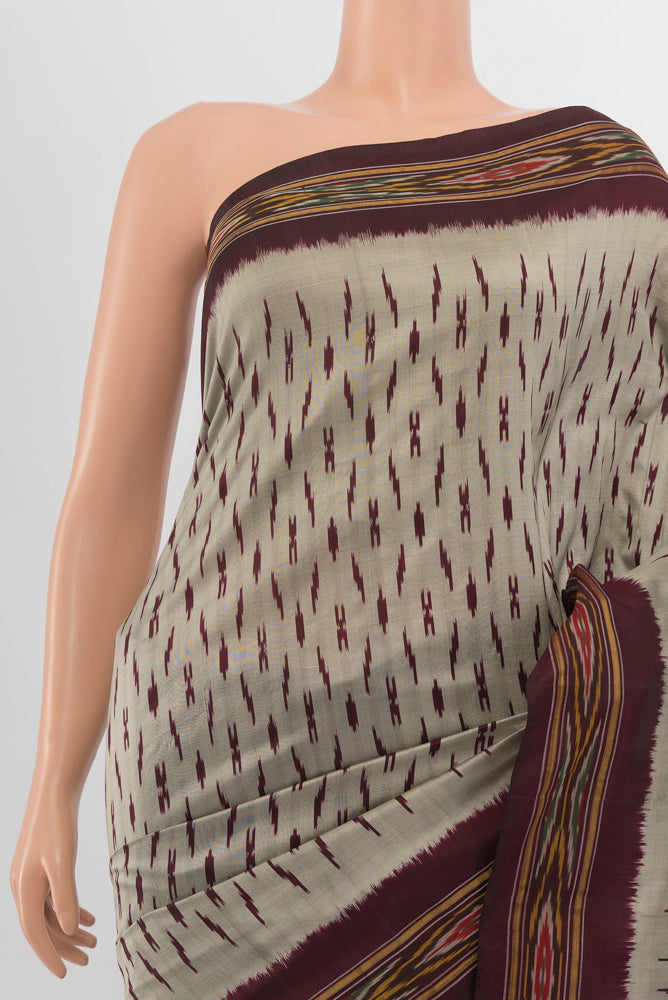 Border image of Davys Grey Pochampally Saree with Ikat Print on the body and Silk Border. 