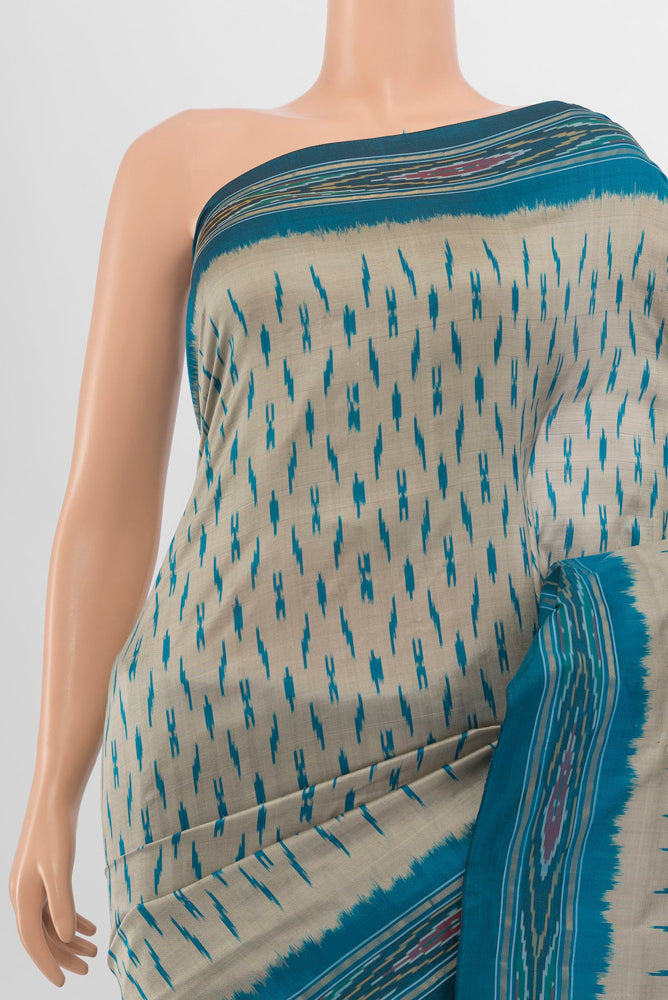 Border image of Davys Grey Pochampally Saree with Ikat Print on the body and Silk Border. 