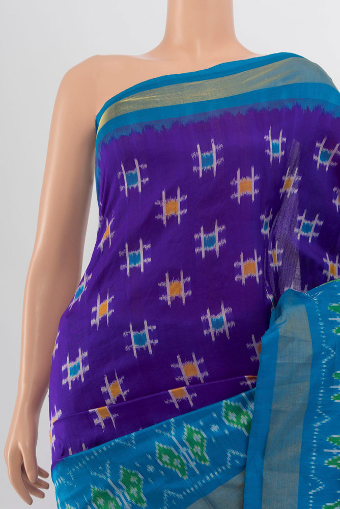 Border image of Violet Pochampally Saree with Ikat Print on the body and Silk Border. 