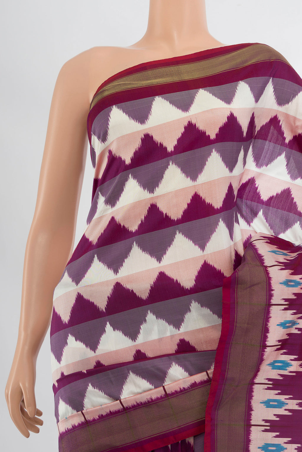 Border image of Multi Color Pochampally Silk Saree with Ikat Print on the body and Silk Border. 