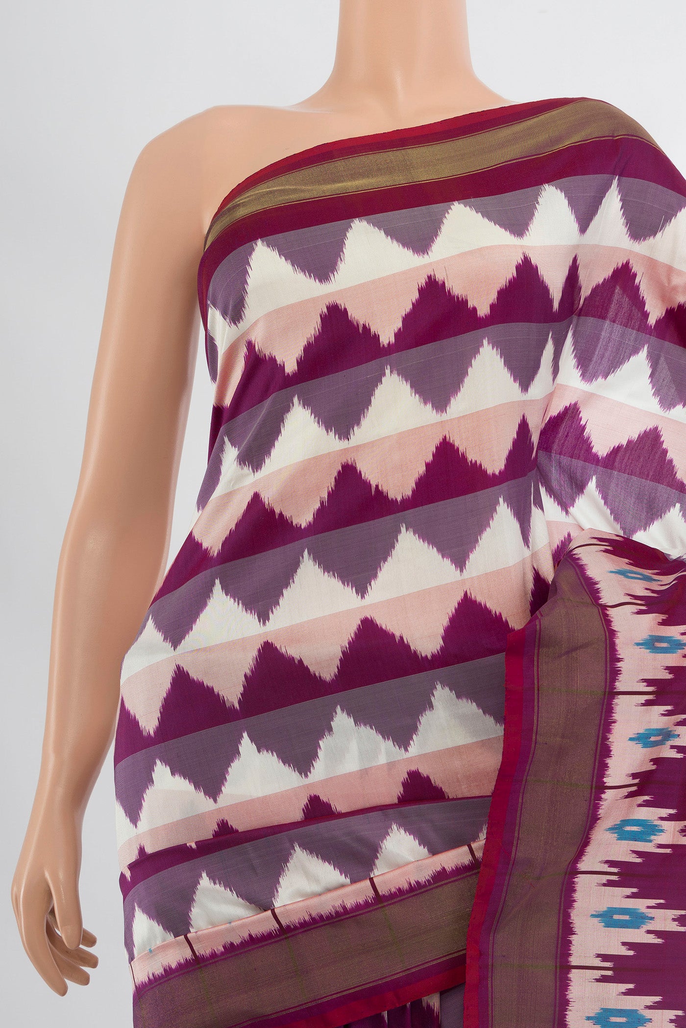 Border image of Multi Color Pochampally Silk Saree with Ikat Print on the body and Silk Border. 