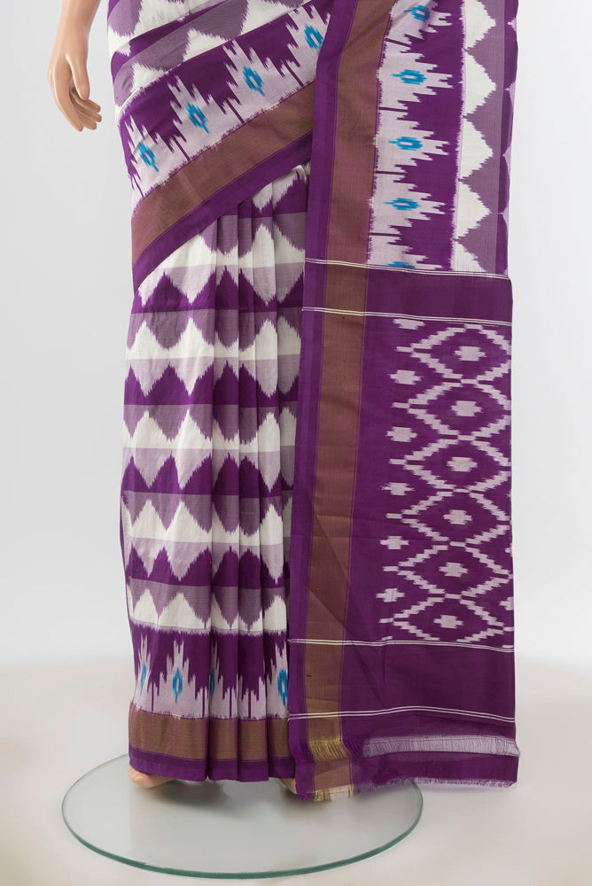 Pleats and pallu of Multi Color Pochampally Saree with Ikat Print on the body and Silk Border. 