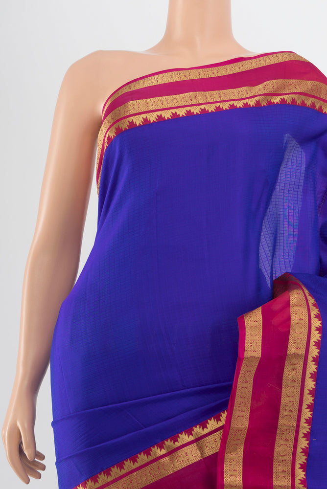 Border image of Dark Blue Kanchipuram Silk Saree with Zari Butta on the body and Silk Border. 