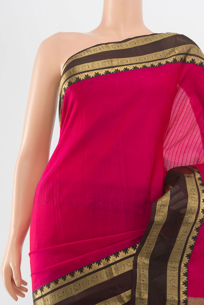 Border image of Peach Kanchipuram Silk Saree with Zari Brocade on the body and Silk Border. 