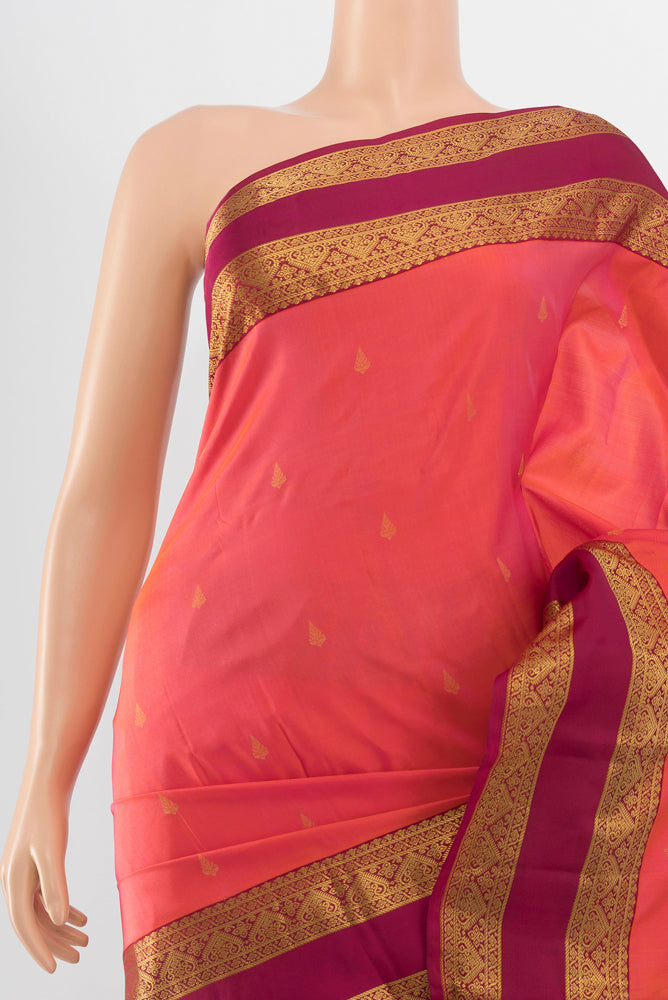 Border image of Pure Silk Pure Zari Peach Kanchipuram Saree with Zari Butta on the body and Silk Border. 
