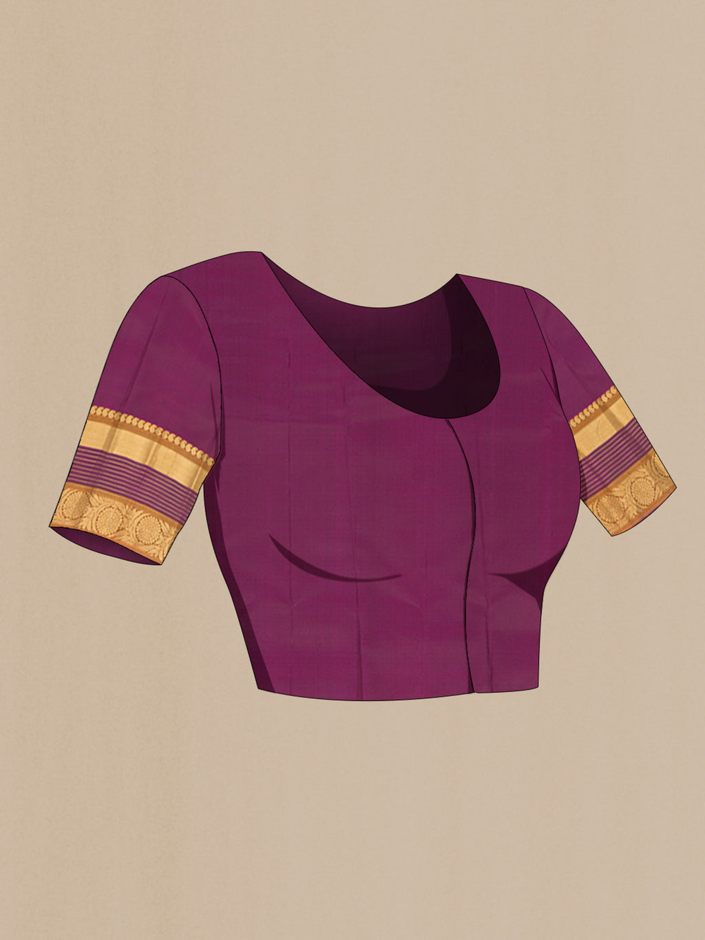 Close up image of the blouse of Bottle Green Kanjivaram Silk Saree with Stripes on the body and Zari Border. 