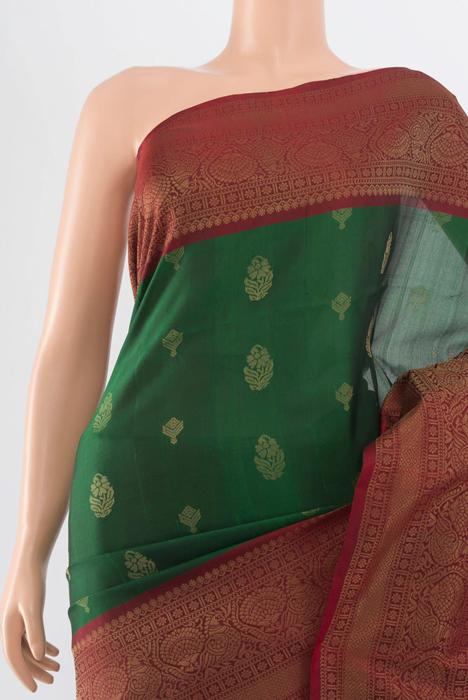 Border image of Bottle Green Soft Silk Saree with Zari Brocade on the body and Silk Border. 