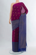 Purple Soft Silk Saree with Zari Butta on the body and One Side Border.  displayed on a mannequin