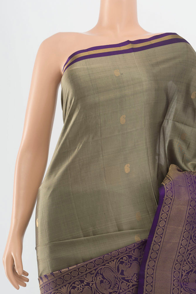 Border image of Pure Silk Pure Zari Grey Soft Saree with Zari Butta on the body and Silk Border. 