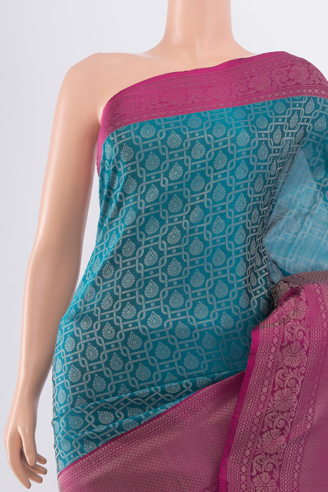 Border image of Peacock Blue Soft Silk Saree with Zari Butta on the body and Silk Border. 