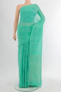 Sky Blue Soft Silk Saree with Zari Butta on the body and Silk Border.  displayed on a mannequin