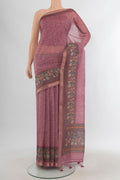 Mauve Maheshwari Silk Cotton Saree with Floral Print on the body and Plain Border.  displayed on a mannequin