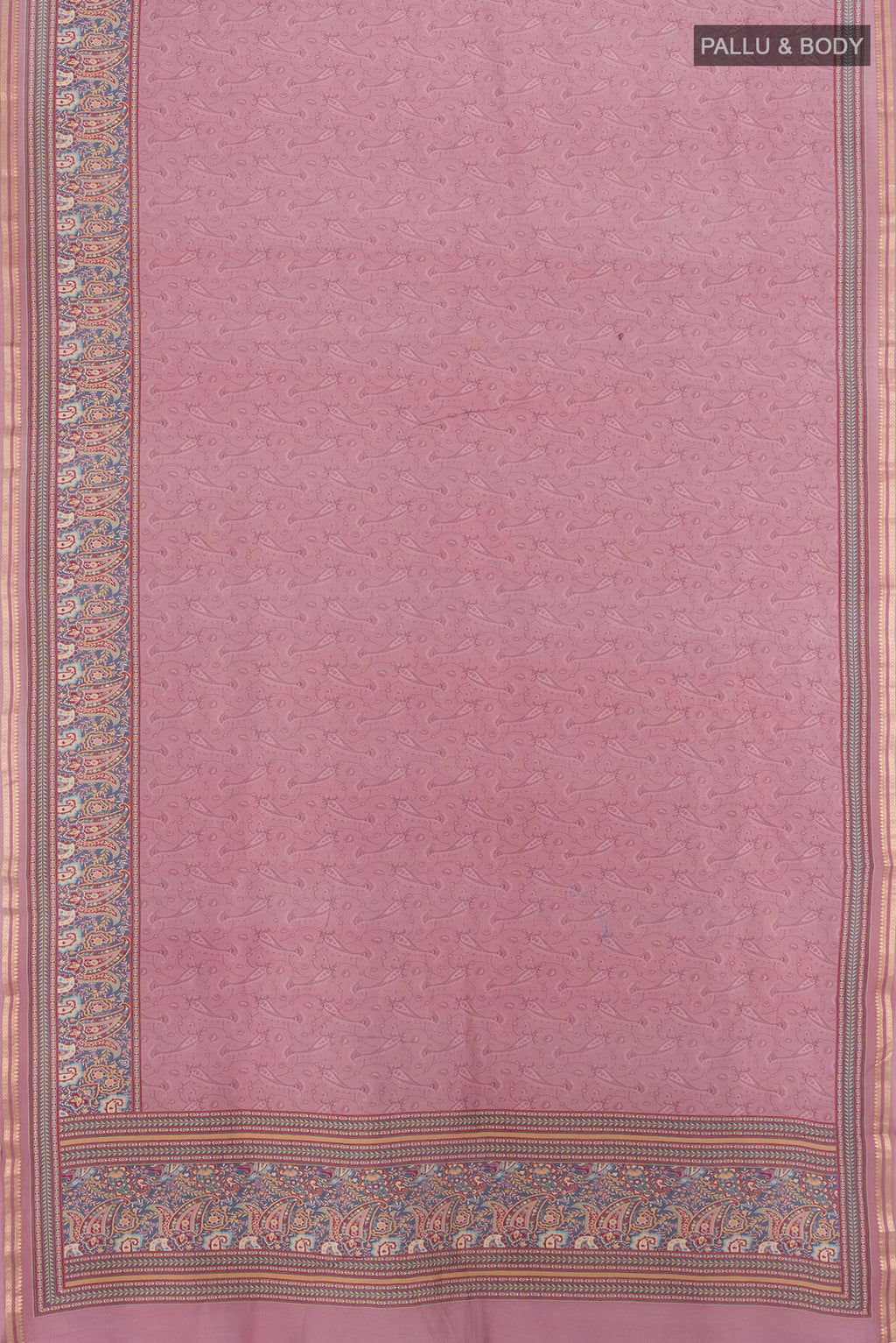 Flat view of Mauve Maheshwari Silk Cotton Saree with Floral Print on the body and Plain Border. 