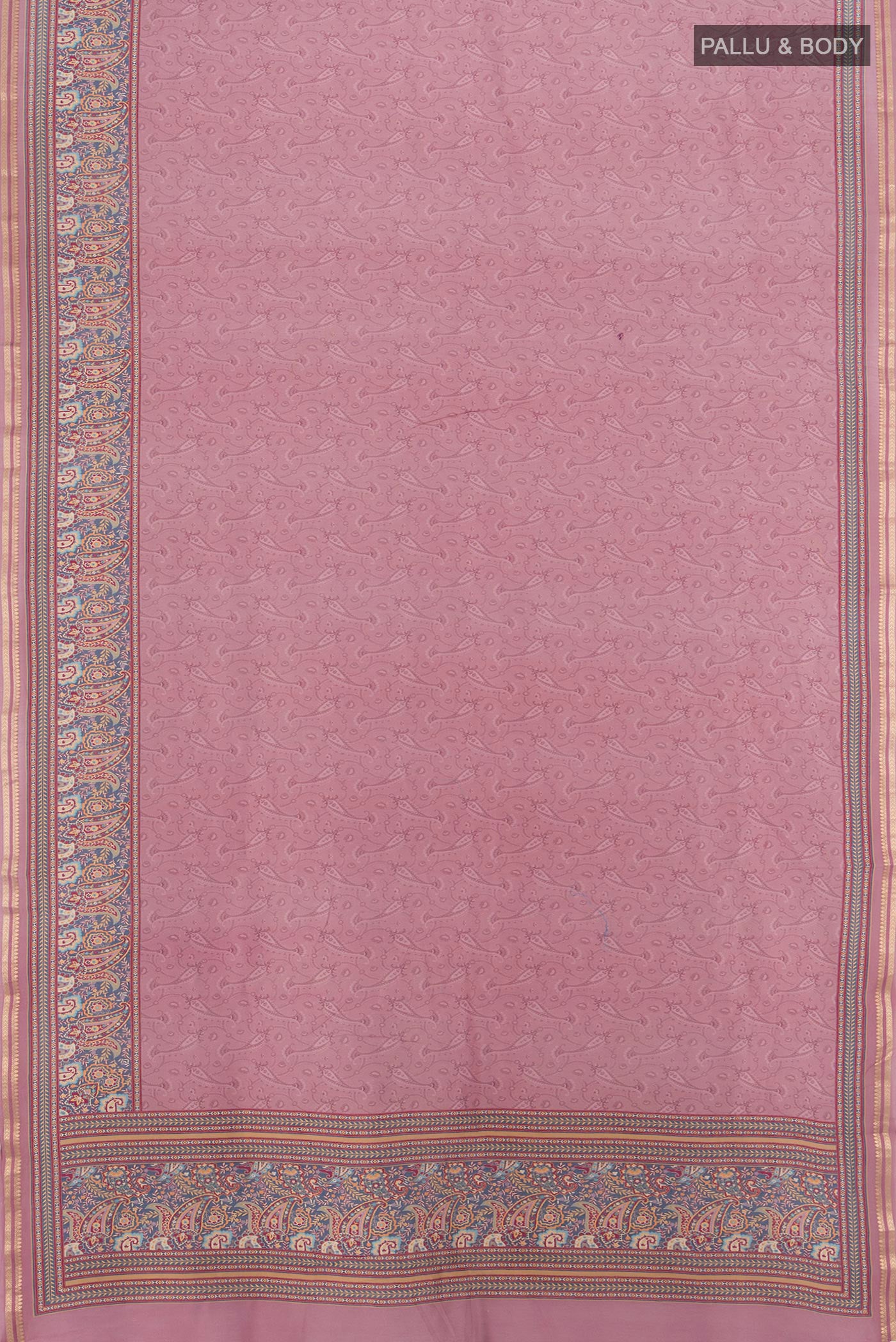 Flat view of Mauve Maheshwari Silk Cotton Saree with Floral Print on the body and Plain Border. 