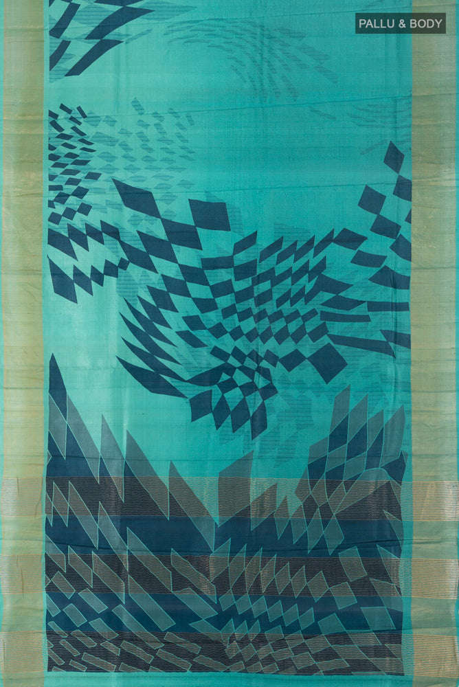 Flat view of Multi Color Tussar Silk Saree with Floral Print on the body and Silk Border. 