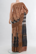 Multi Color Tussar Silk Saree with Floral Print on the body and Silk Border.  displayed on a mannequin