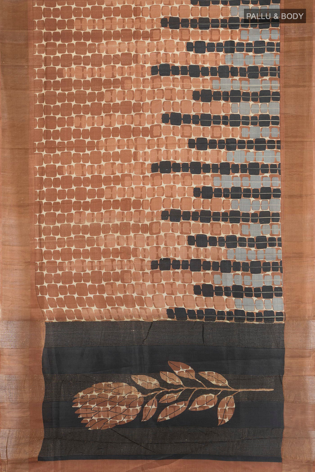 Flat view of Multi Color Tussar Silk Saree with Floral Print on the body and Silk Border. 