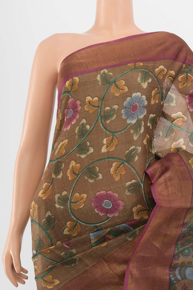 Border image of Pure Silk Pure Zari Multi Color Tussar Saree with Floral Print on the body and Silk Border. 