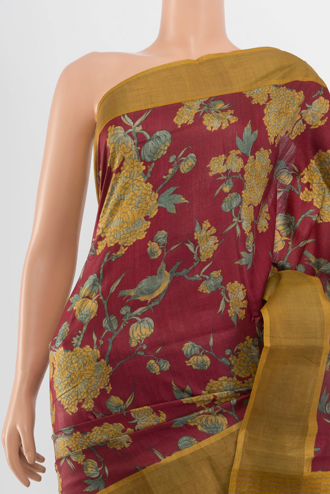 Border image of Pure Silk Pure Zari Multi Color Tussar Saree with Floral Print on the body and Silk Border. 