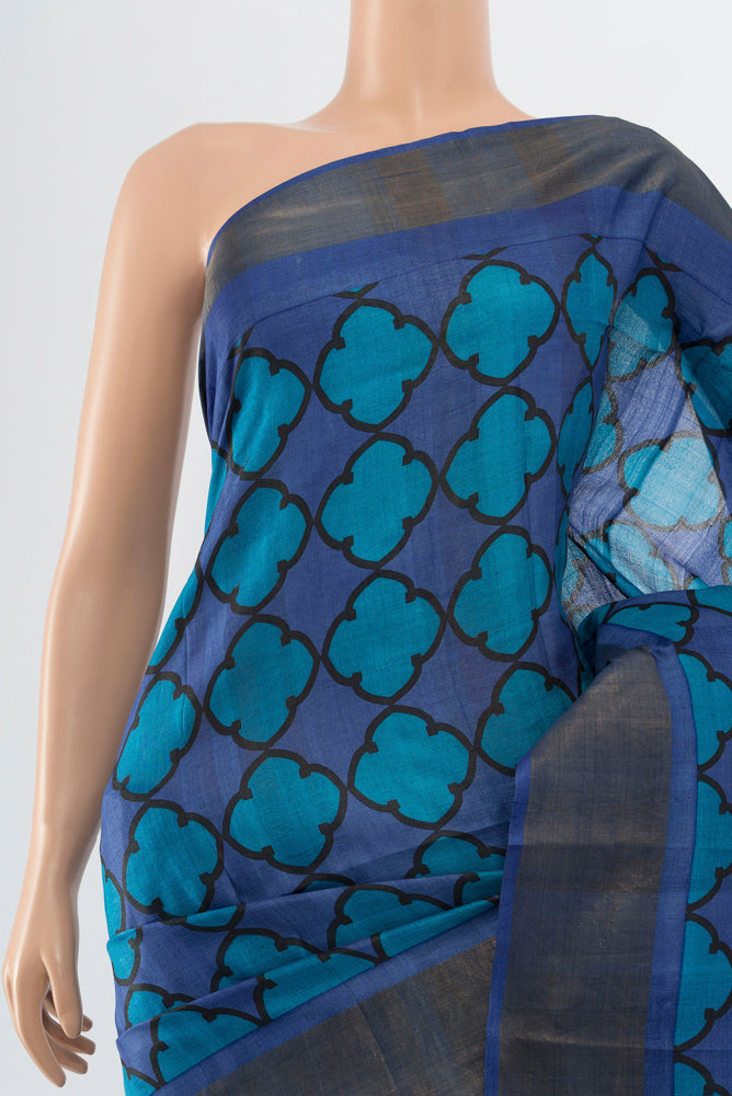 Border image of Pure Silk Pure Zari Multi Color Tussar Saree with Floral Print on the body and Silk Border. 