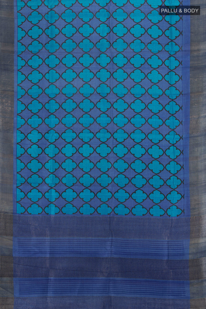 Flat view of Pure Silk Pure Zari Multi Color Tussar Saree with Floral Print on the body and Silk Border. 