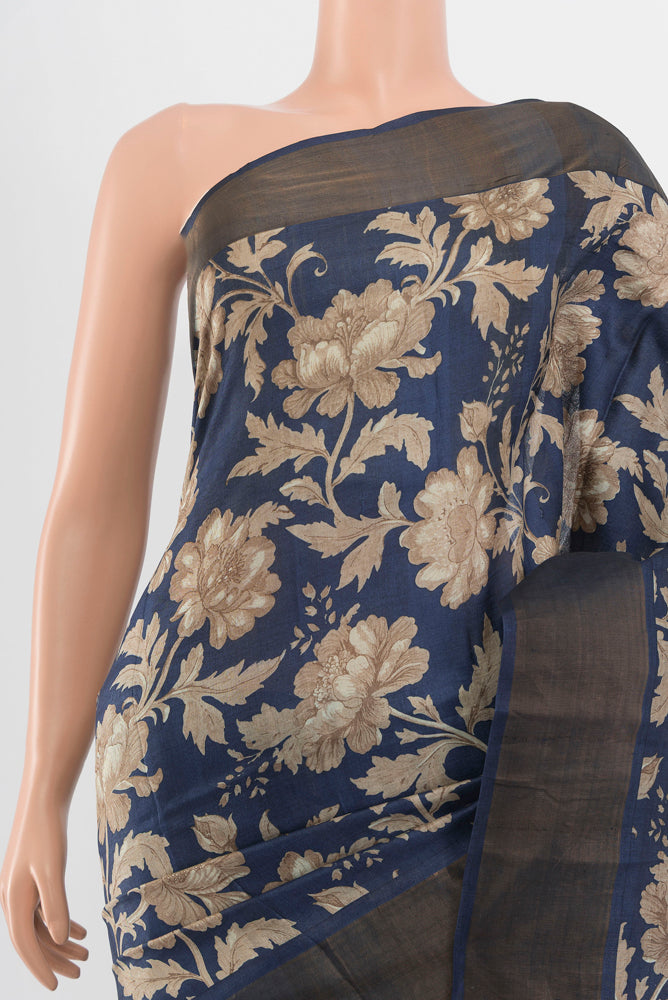 Border image of Pure Silk Pure Zari Multi Color Tussar Saree with Floral Print on the body and Silk Border. 