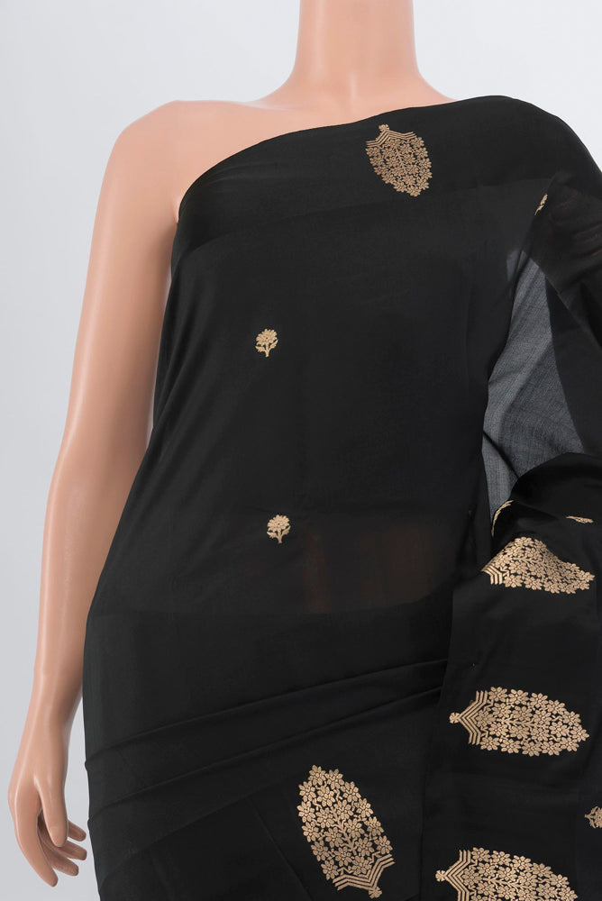 Border image of Black Banarasi Katan Silk Saree with Zari Butta on the body and Silk Border. 