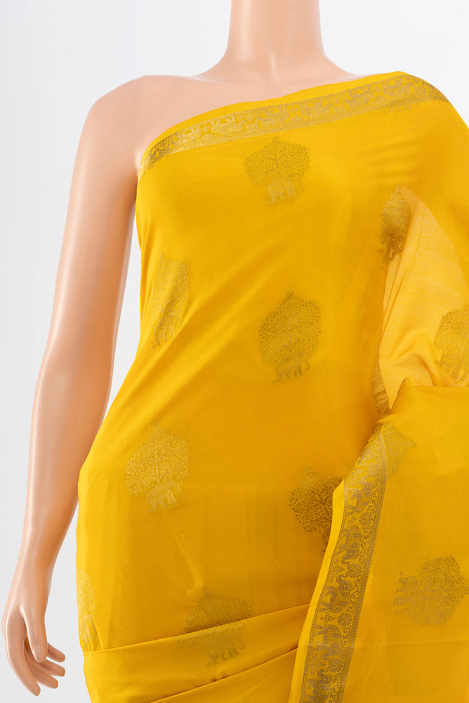 Border image of Yellow Mysore Crepe Saree with Zari Butta on the body and Silk Border. 